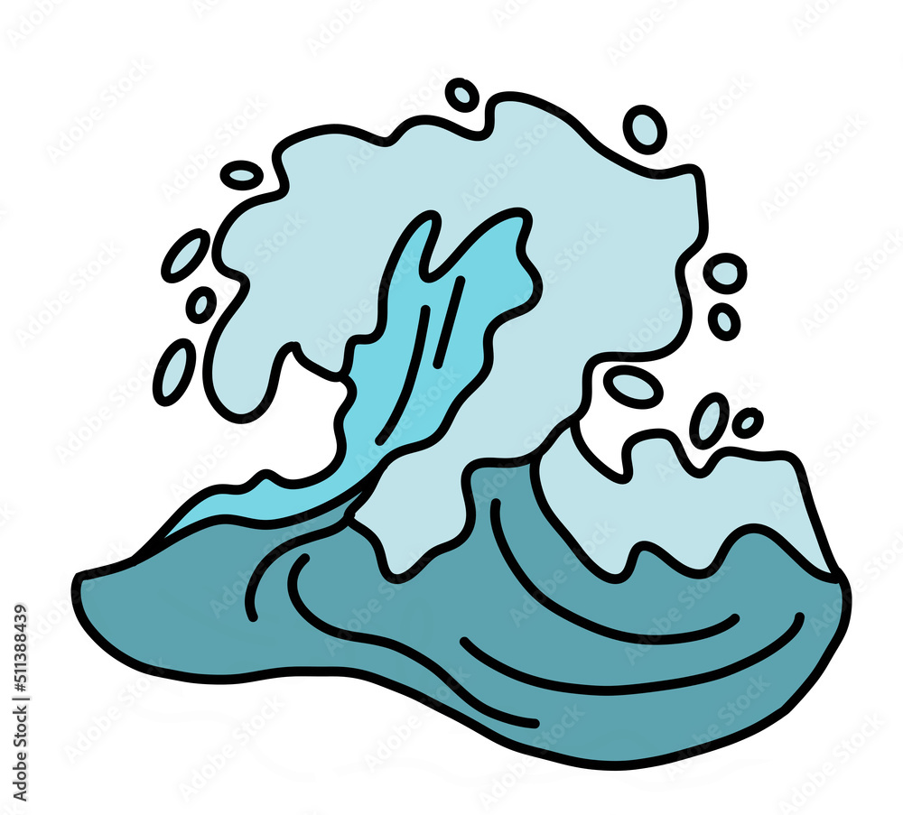 Sea wave, powerful splash energy of nature. Nautical ocean theme with ocean storm, summer holiday. For surfing and sailing decoration element. Hand drawn illustration. Old comic cartoon style drawing. Sea wave, powerful splash energy of nature. Nautical ocean theme with ocean storm, summer holiday. For surfing and sailing decoration element. Hand drawn illustration. Old comic cartoon style drawing.