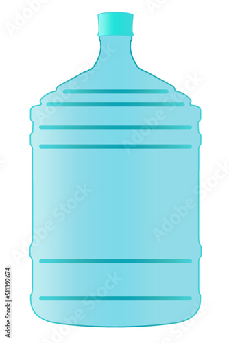 Five gallon big plastic water bottle container standing on white background, water delivery service of fresh purified water