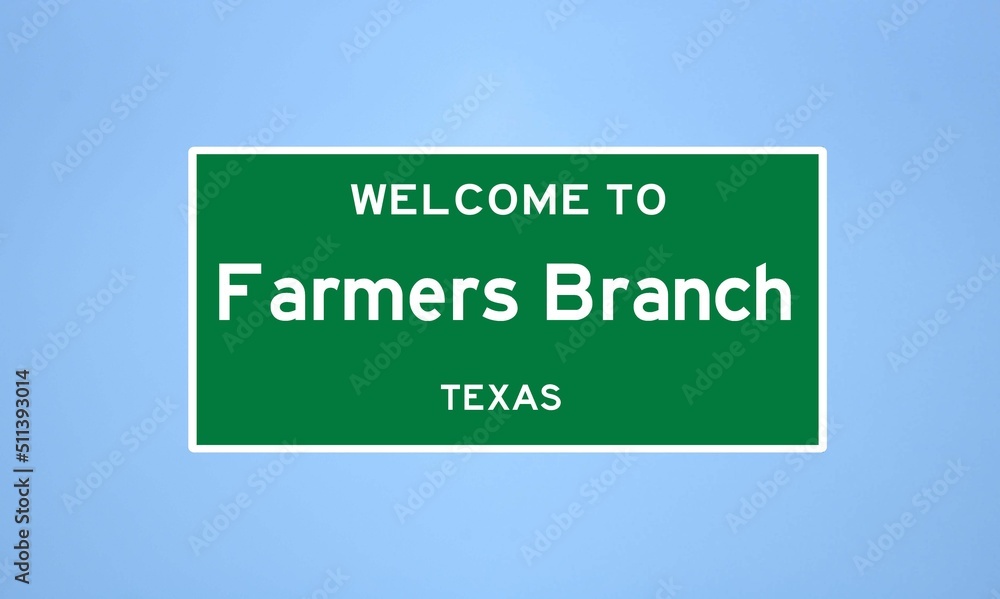Farmers Branch, Texas city limit sign. Town sign from the USA.