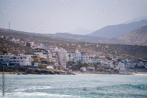 City skyline of Taghazout village and bay in Morocco  photo