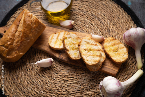Italian bruschetta bread with garlic and olive oil