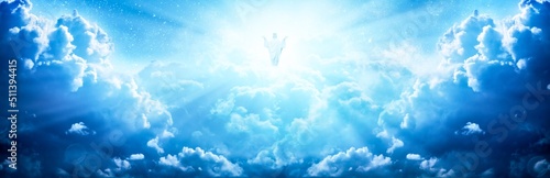 Fotografia Jesus Christ In The Clouds Of Heaven With Brilliant Light - Ascension / Christ R