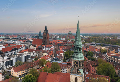 Aerial summer evening cityscape of Hanover, Lower Saxony, Germany photo