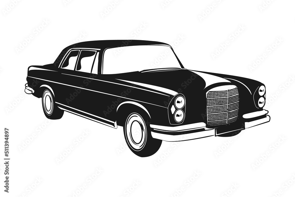 60s Car Isolated on White background vector illustration