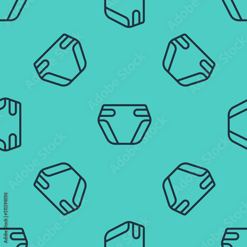 Black line Adult diaper icon isolated seamless pattern on green background. Vector