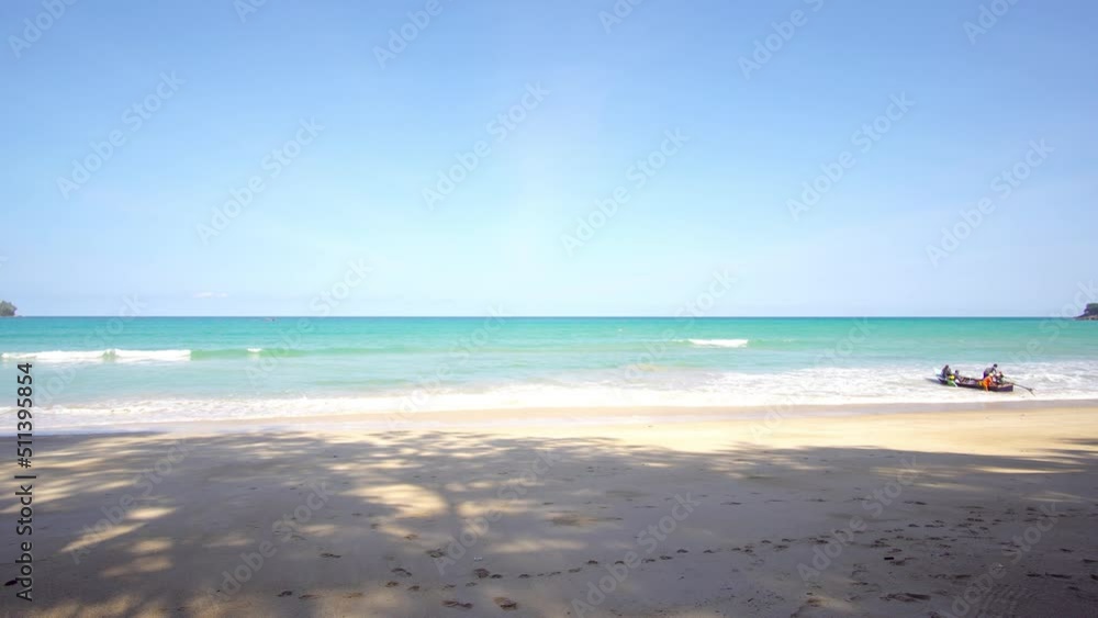Phuket beach sea sand and sky. Nature video Scene of Landscape view of beach sea in summer day. Palm on beach sea. At Karon Beach, Phuket, Thailand. . 4K UHD. Video Clip Phuket beach sea sand and sky. Nature video Scene of Landscape view of beach sea in summer day. Palm on beach sea. At Karon Beach, Phuket, Thailand. . 4K UHD. Video Clip