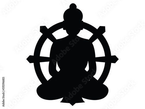 silhouette of Buddha with Chakra isolated on white background
