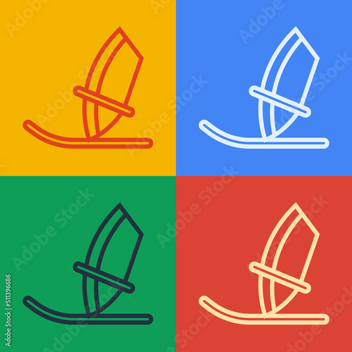 Pop art line Windsurfing icon isolated on color background. Vector
