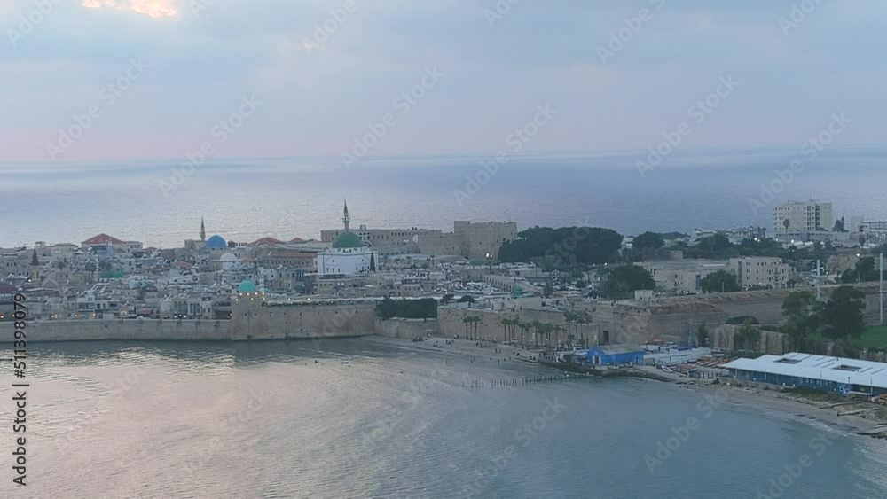 Acre city Mediterranean sea at sunset, flight view
Drone view from Israel, 2022
Acre city Mediterranean sea at sunset, flight view
Drone view from Israel, 2022