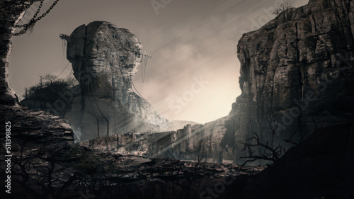 matte painting on an alien planet sunrise on the tower 
