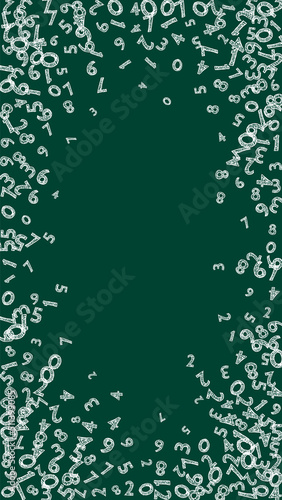 Falling sketch chalk numbers. Math study concept with flying digits. Classic back to school mathematics banner on blackboard background. Falling numbers vector illustration.