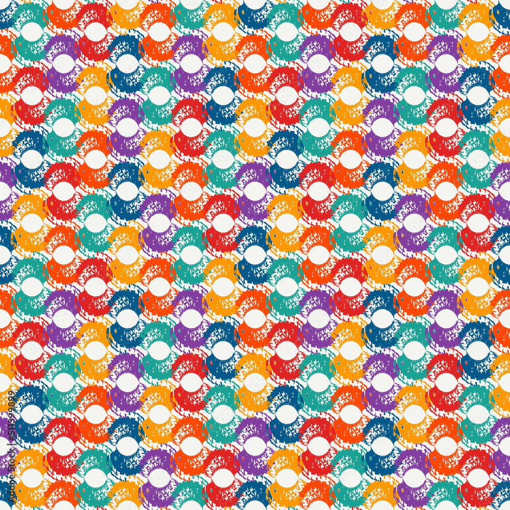 Polka dot, scale paint brush seamless pattern. Freehand design geo background. Circle motif classic geometric ornament. Trendy handdrawn print