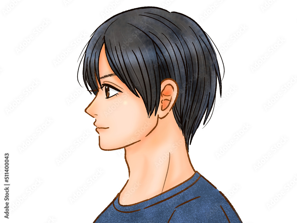 大人の黒髪男性の横顔イラスト素材 大人の黒髪男性の横顔イラスト素材