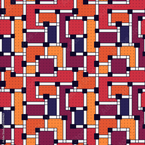 Geometric seamless pattern. Bauhaus style background. Bright modern mosaic print. Aymmetric childish geo ornament