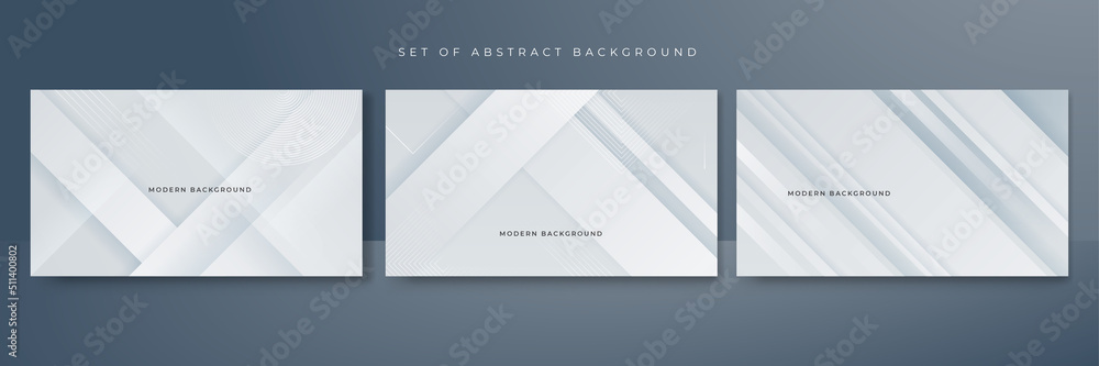Fototapeta premium Set of abstract white monochrome vector background, for design brochure, website, flyer. Geometric white wallpaper for certificate, presentation, landing page