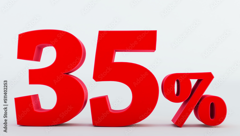 3D render of red thirty five percent isolated on white background, 35 percent 3D render of red thirty five percent isolated on white background, 35 percent