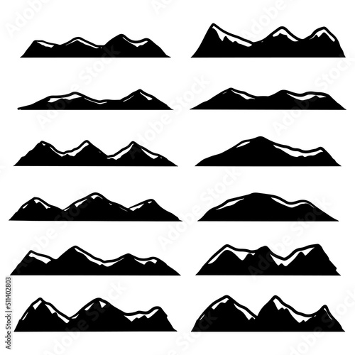 Set of Mountains silhouettes on the white background. Vector illustration.
