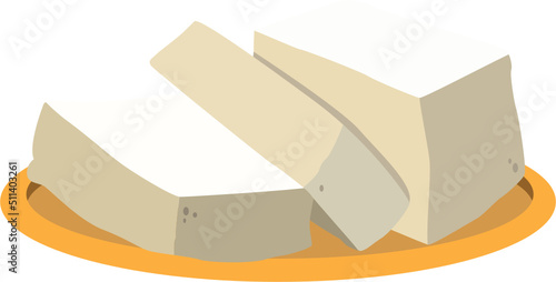Plate of Tofu Cartoon Vector Illustration