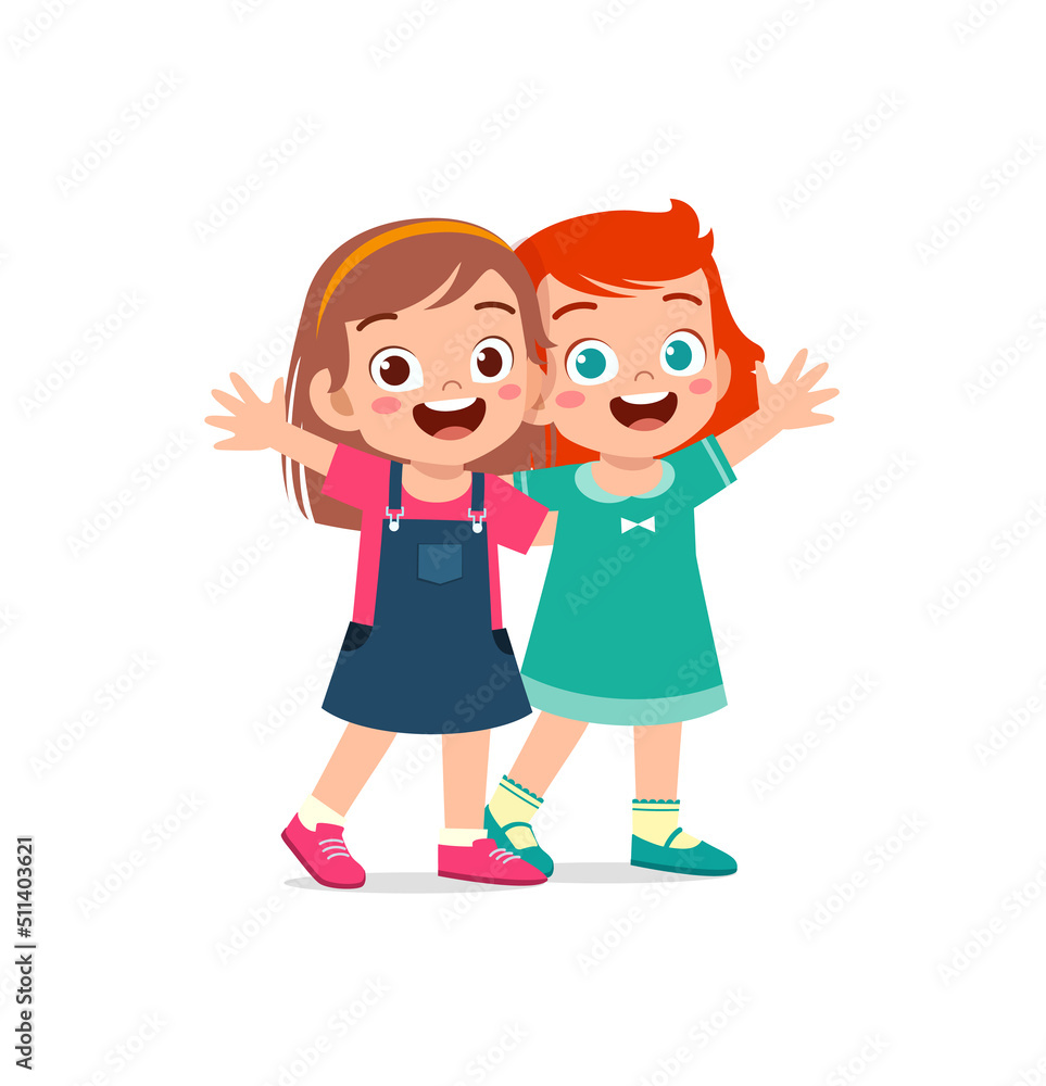 little kid hug best friend and feel happy little kid hug best friend and feel happy