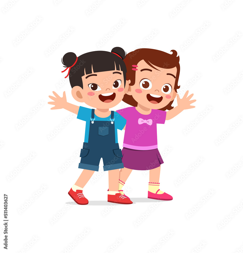 little kid hug best friend and feel happy little kid hug best friend and feel happy
