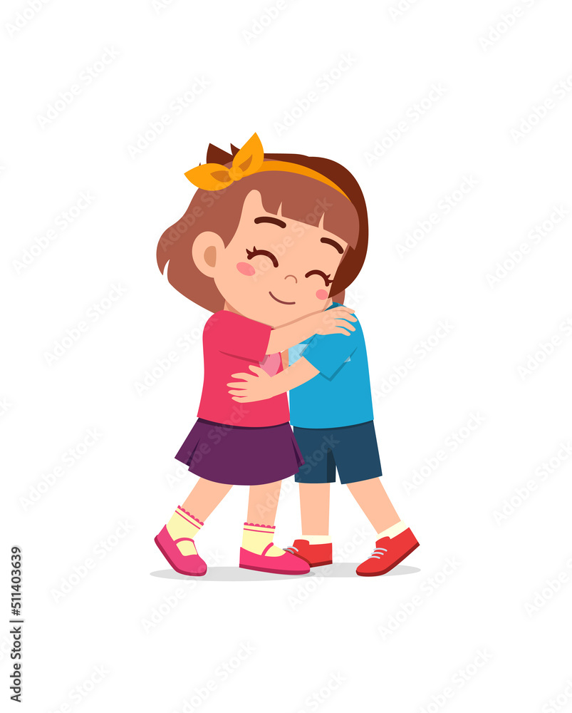 little kid hug best friend and feel happy little kid hug best friend and feel happy