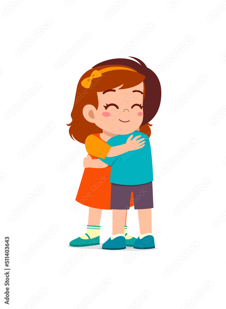 little kid hug best friend and feel happy little kid hug best friend and feel happy