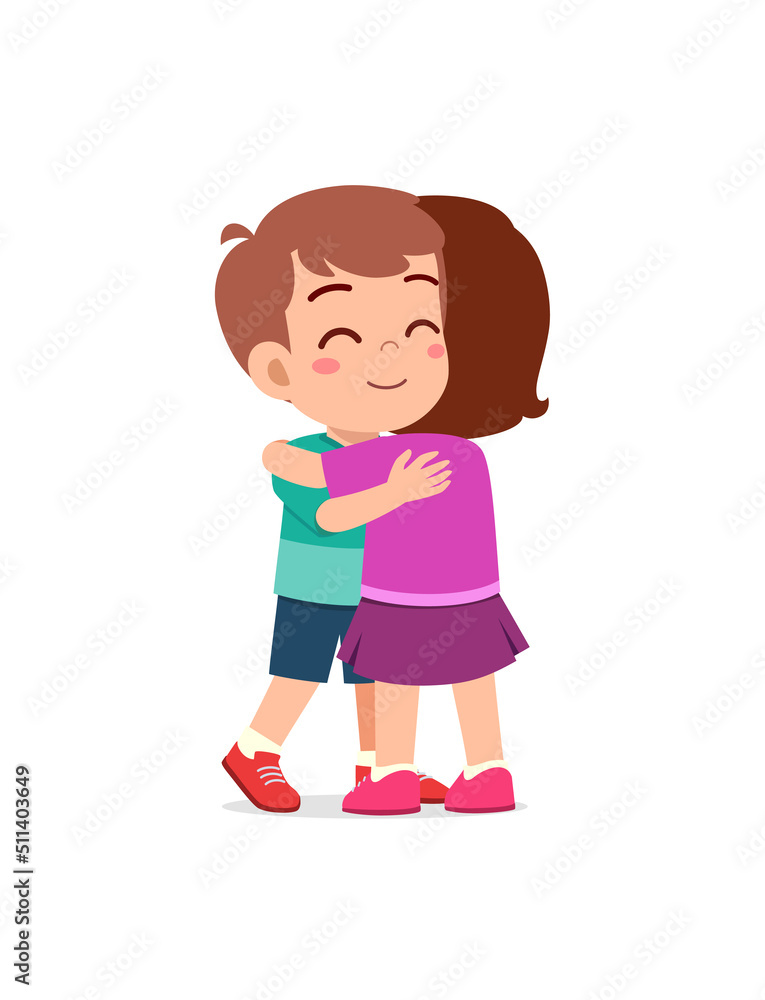 little kid hug best friend and feel happy little kid hug best friend and feel happy