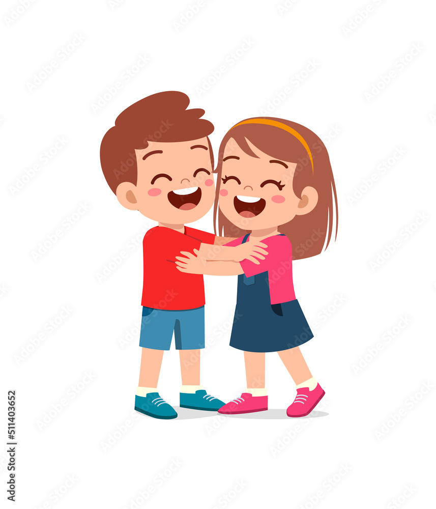 Fototapeta premium little kid hug best friend and feel happy