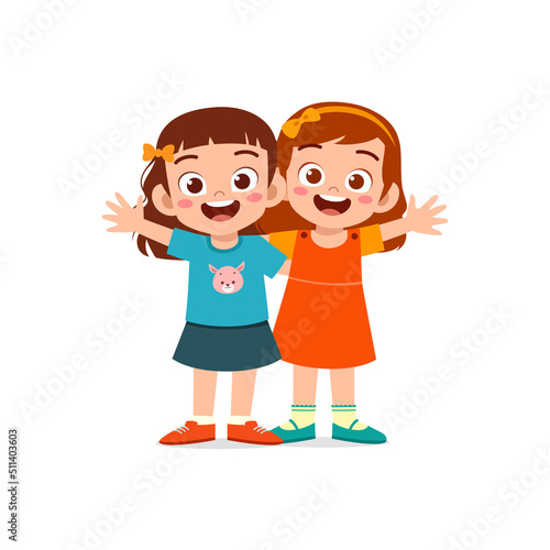 little kid hug best friend and feel happy