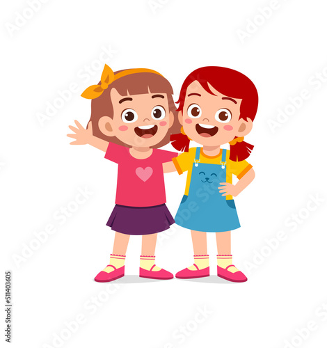 little kid hug best friend and feel happy