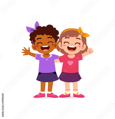 little kid hug best friend and feel happy