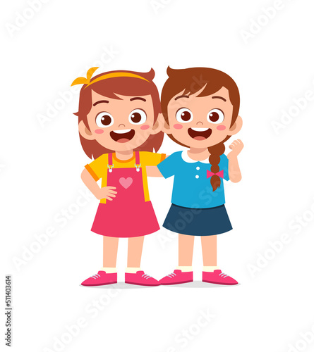 little kid hug best friend and feel happy