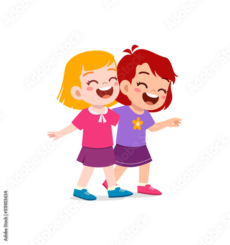 little kid hug best friend and feel happy