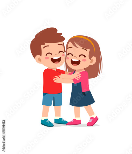 little kid hug best friend and feel happy