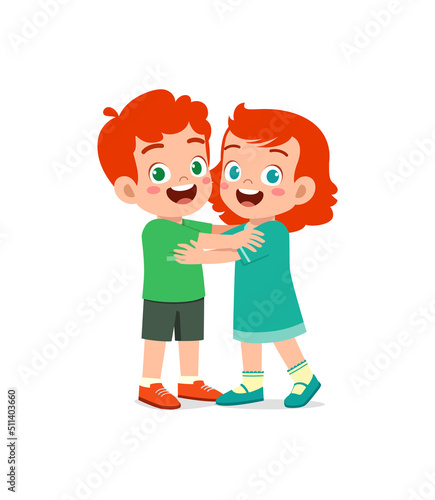 little kid hug best friend and feel happy