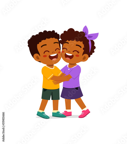 little kid hug best friend and feel happy