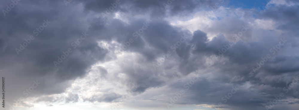 Stormy cloudy sky panorama background for sky replacement 