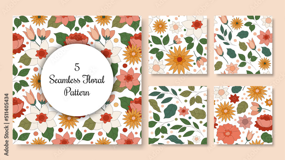 Romantic vintage hand drawn floral seamless pattern collections