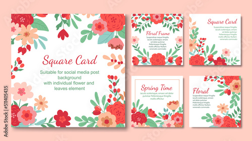 Romantic square floral frame, card or social media post collections