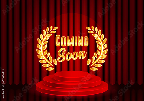 Podium Stage with Golden Coming Soon and Spotlight