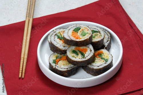 kimbap or gimbap-korean rice roll.Korean style sushi  photo