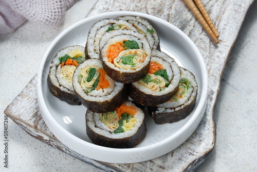 kimbap or gimbap-korean rice roll.Korean style sushi  photo