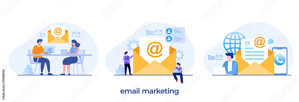 email marketing, online business strategy, advertisement, inbox flat illustration vector