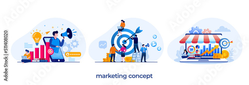 marketing concept, strategy, business, target, teamwork business, advertising, flat illustration vector