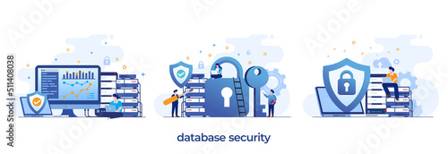 database security, phishing, hacker attack concept. hackers stealing personal data. flat design illustration vector