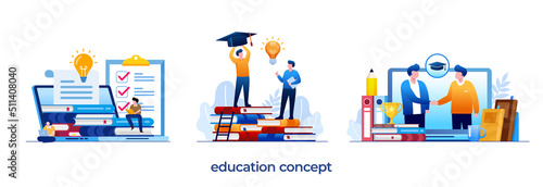 education concept, e-learning, diploma, skills, graduation concept, student, back to school, flat illustration vector