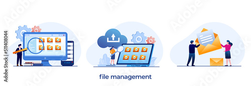 File management administration, data filing concept, flat illustration vector