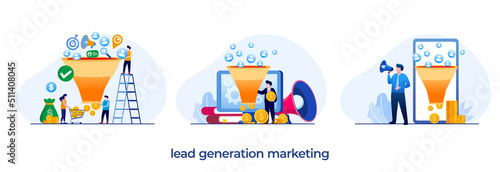 Lead generation, marketing online, social media marketing, trends, ads, advertisement, online business flat illustration vector
