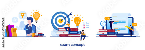 exam, online test and checking answers, examination, test, quiz, flat vector illustration vector