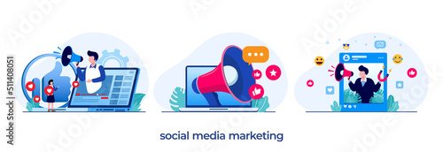 social media marketing, digital, video marketing, endorsement, endorse, e-commerce, business concept, startup, flat illustration vector photo